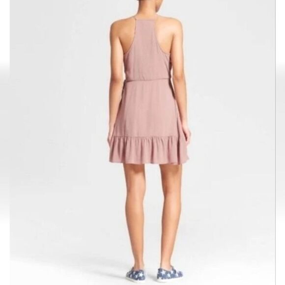 MOSSIMO SUPPLY CO. Women’s Pink Faux Wrap Ruffle Mini Dress Large Sleeveless - Picture 2 of 15